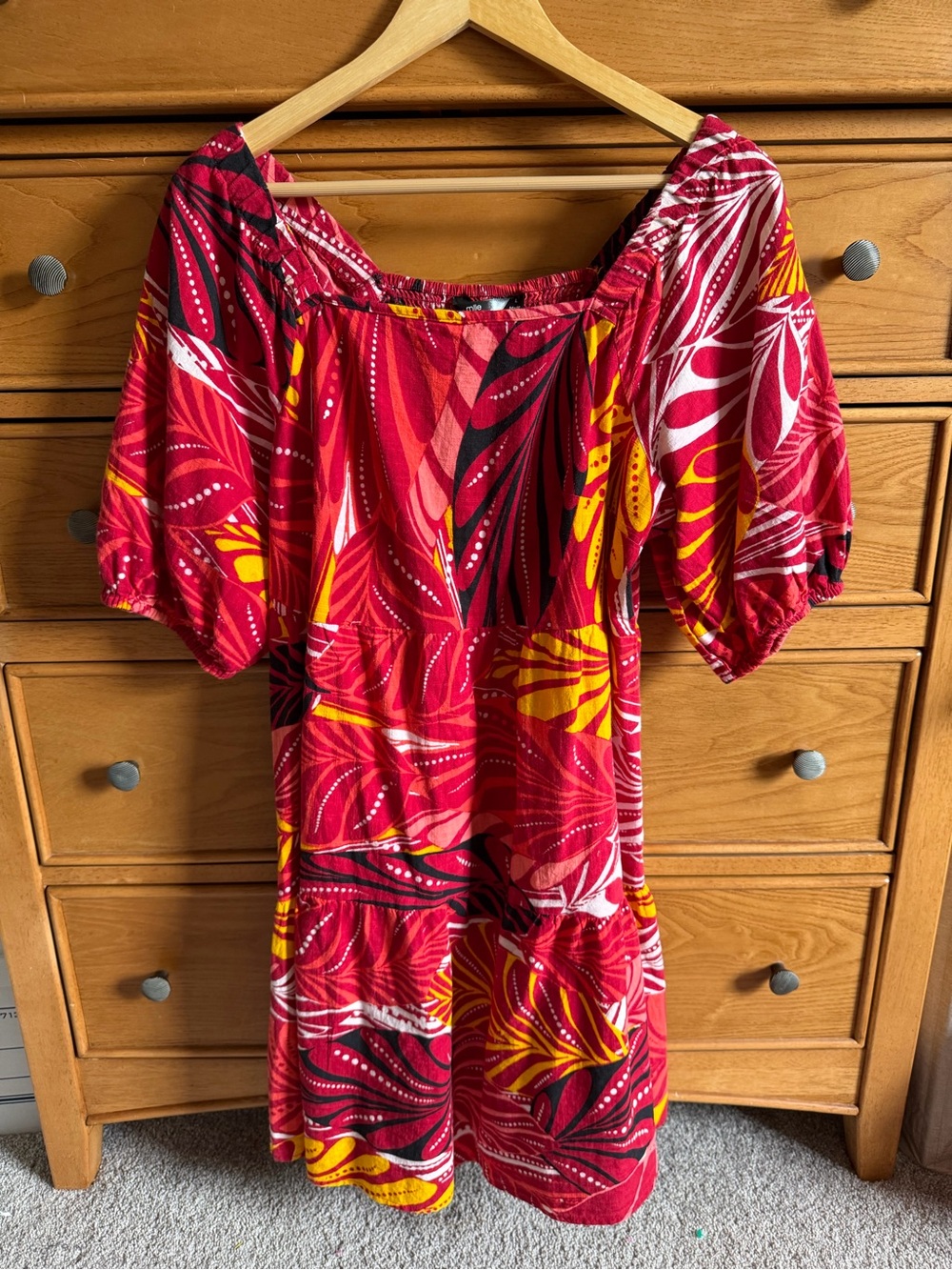 Mlle Gabrielle Womens 100% Cotton Tropical Floral Puff Sleeve Dress Size Large